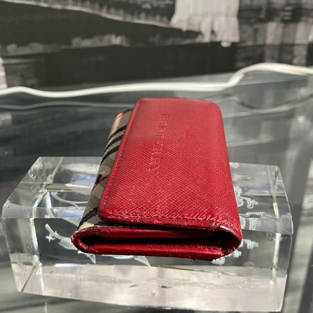 Authentic Rare Burberry Red Leather Nova Check Key Case